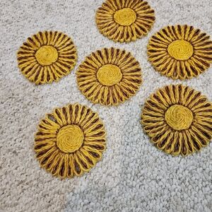 Vintage Raffia sunflower coasters set of 6 boho vibe